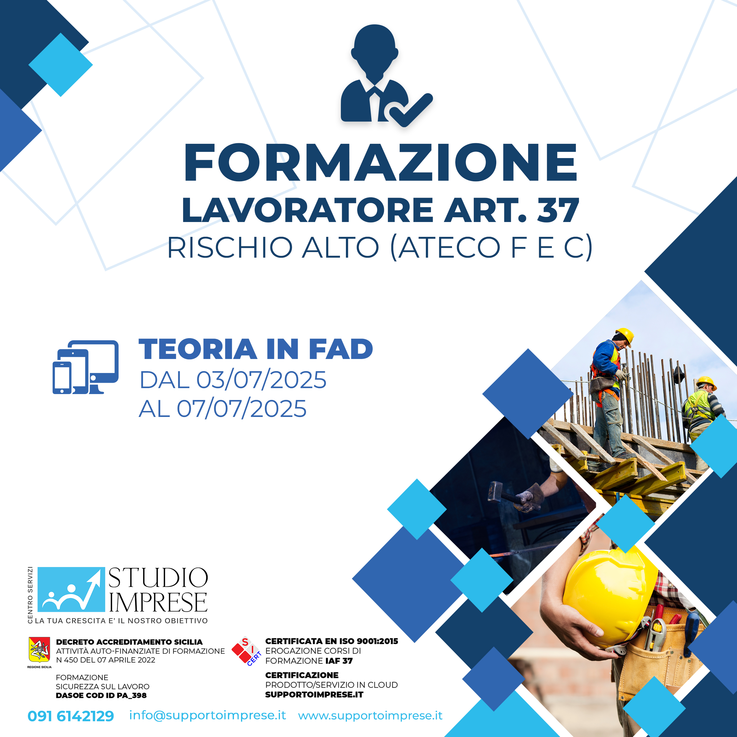Formazione lavoratore art. 37 rischio alto codice ateco F-C Luglio 2025