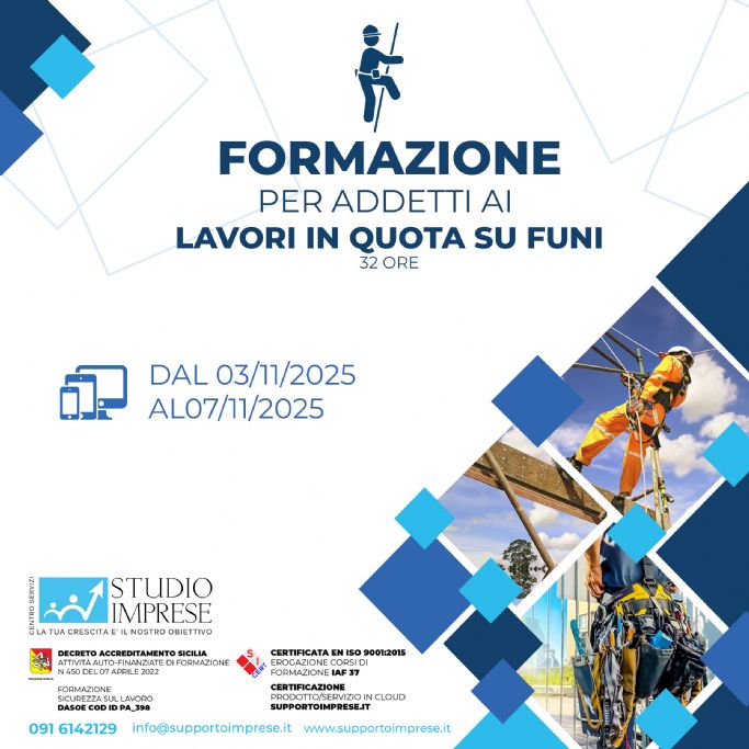 Corso addetti lavori in quota su funi NOV2 2025
