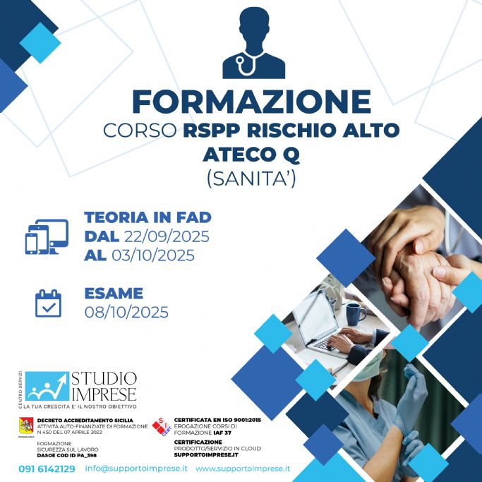 Corso RSPP Rischio Alto  ATECO Q Sanità Settembre 2025
