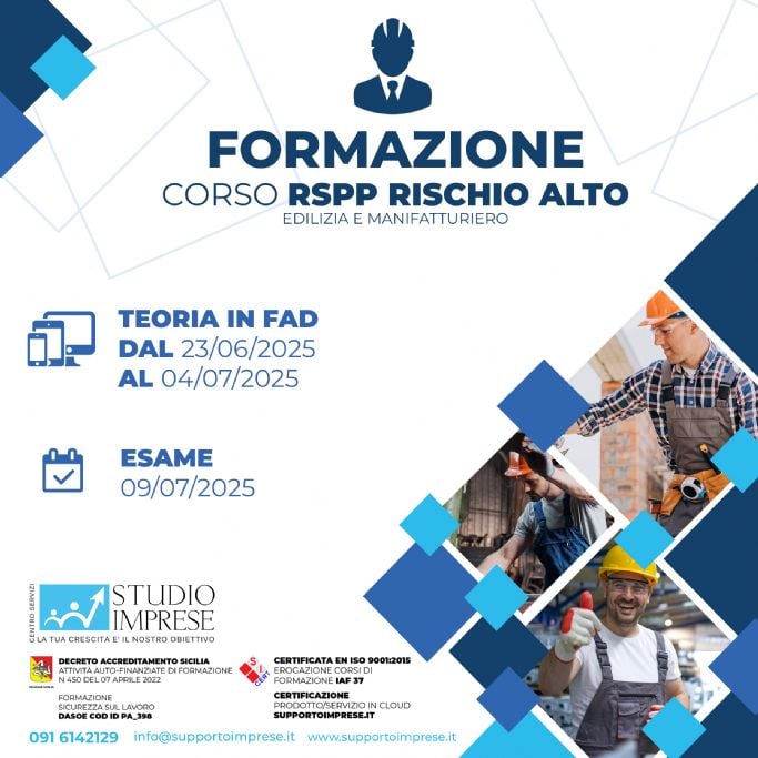 Formazione RSPP rischio alto datore di lavoro ATECO F-C Giugno 2025